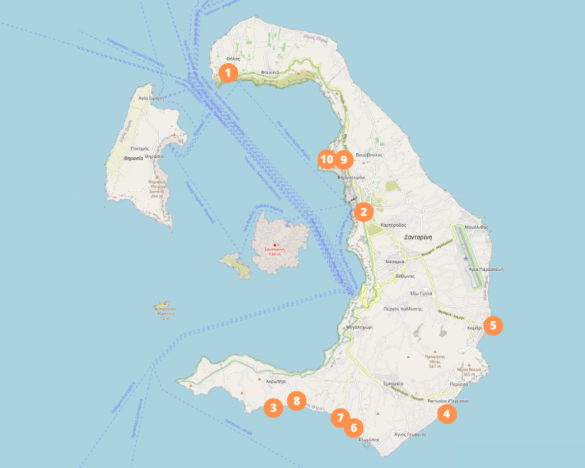 Santorini map - Santorini Kaart - via AGMJ